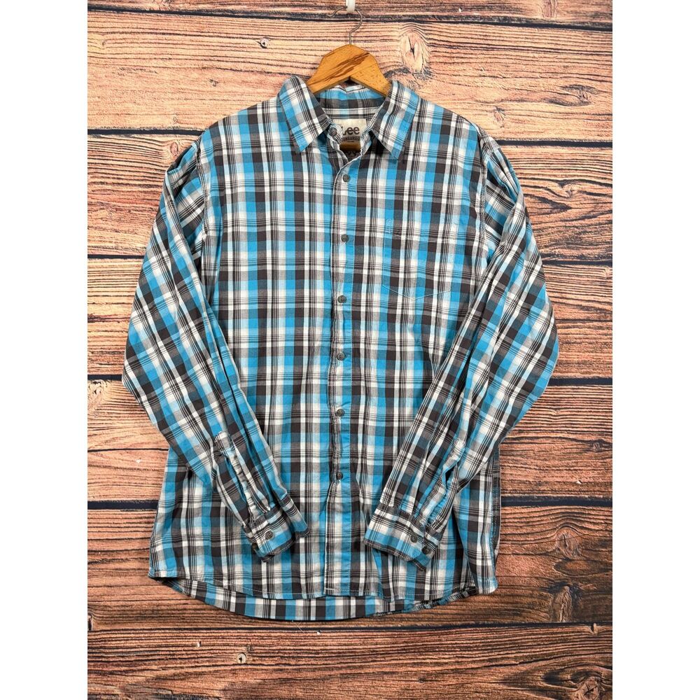 Lee Dungarees Men's Large Blue Gray Plaid Long Sleeve Button Down Shirt 4721